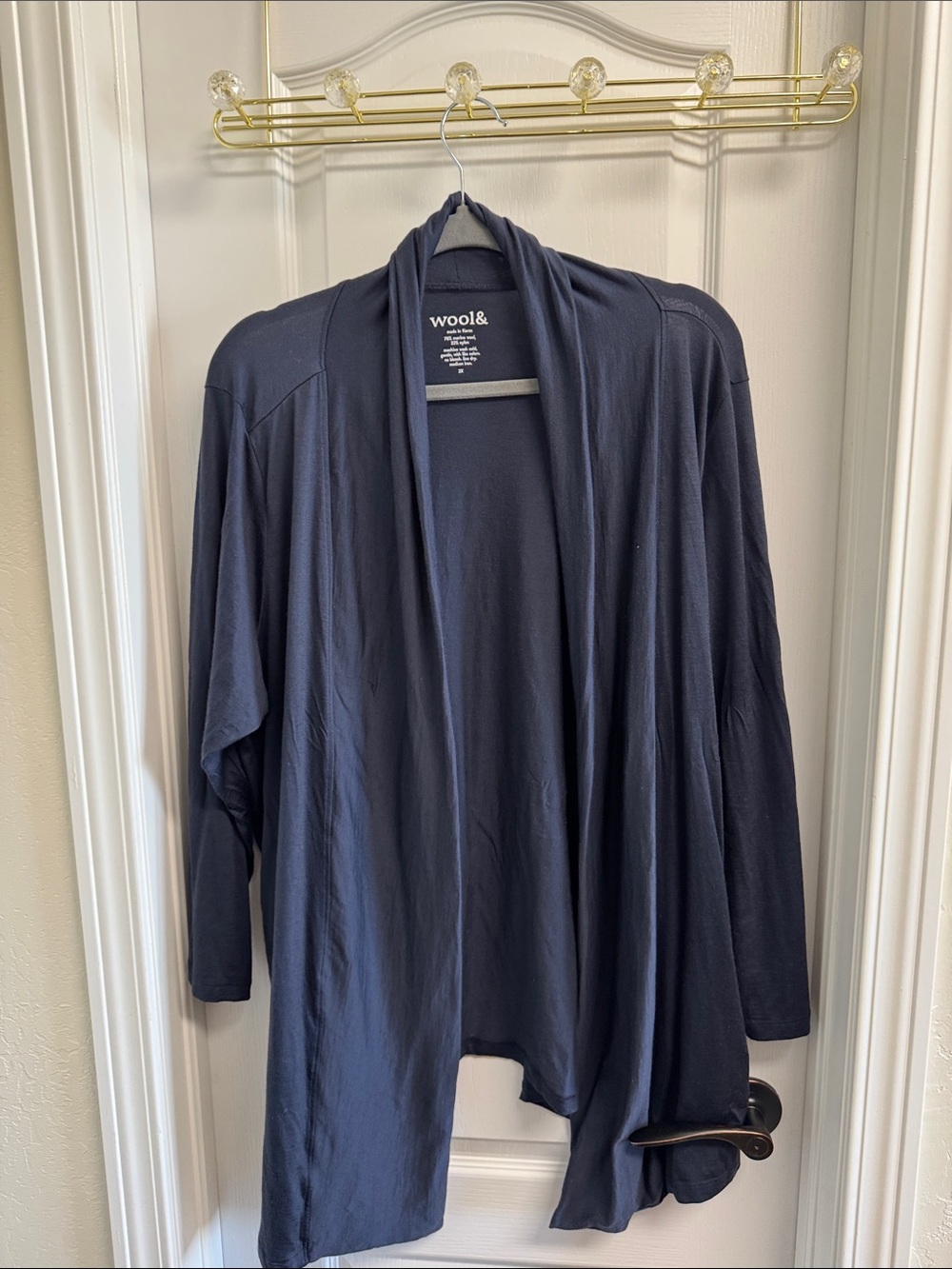 wool& Navy Open-Front Women's Cardigan